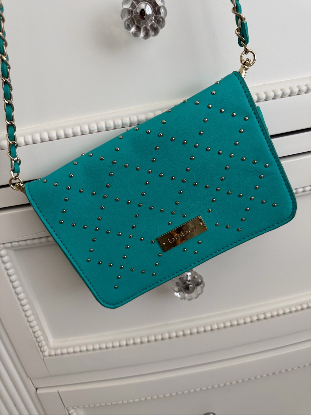 bebe Turquoise Studded Chain Crossbody Bag Antique